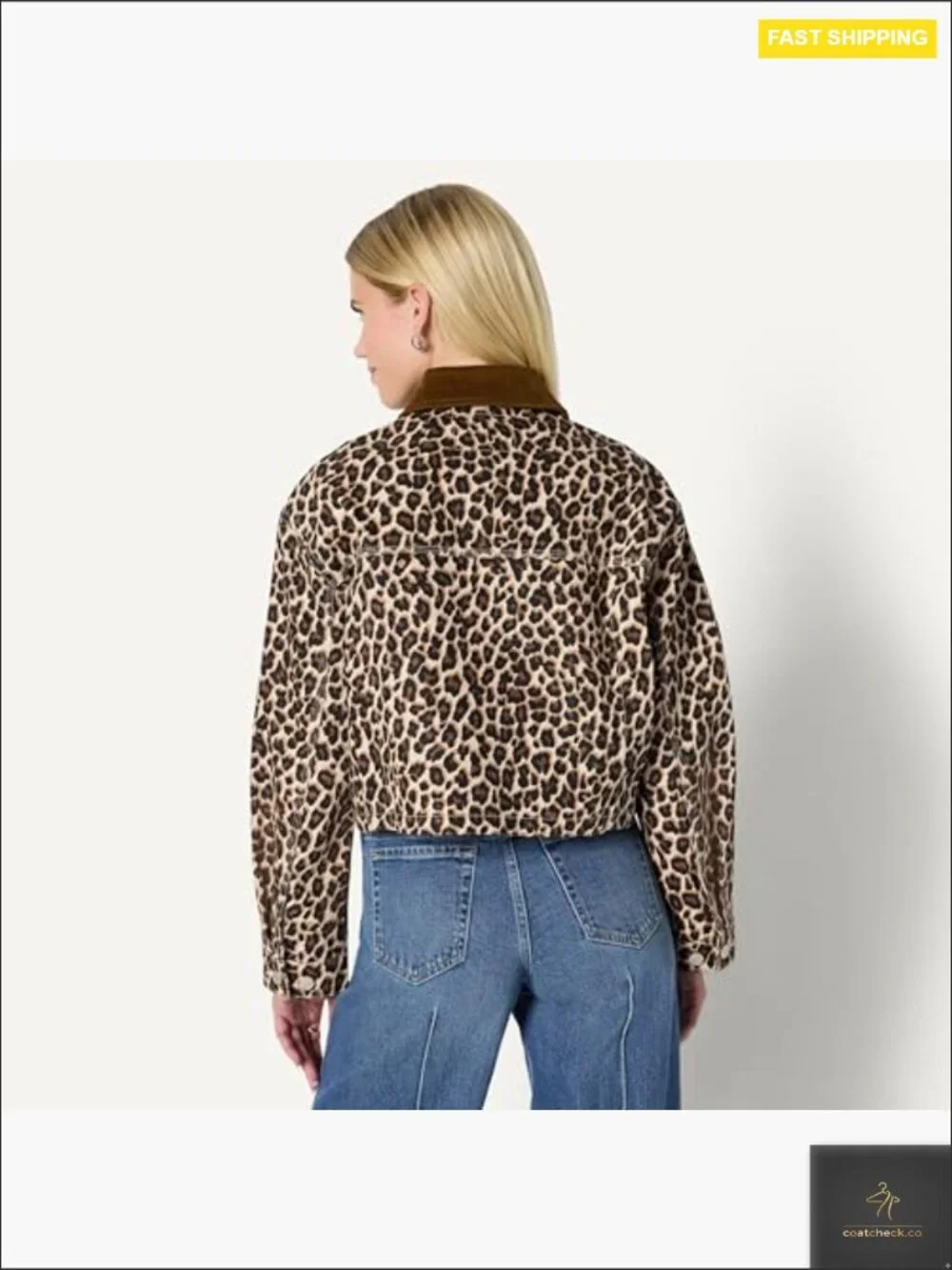 Oversized Cropped Denim Jacket Contrast Corduroy Collar Y2K Vintage Inspired - Picture 3 of 7